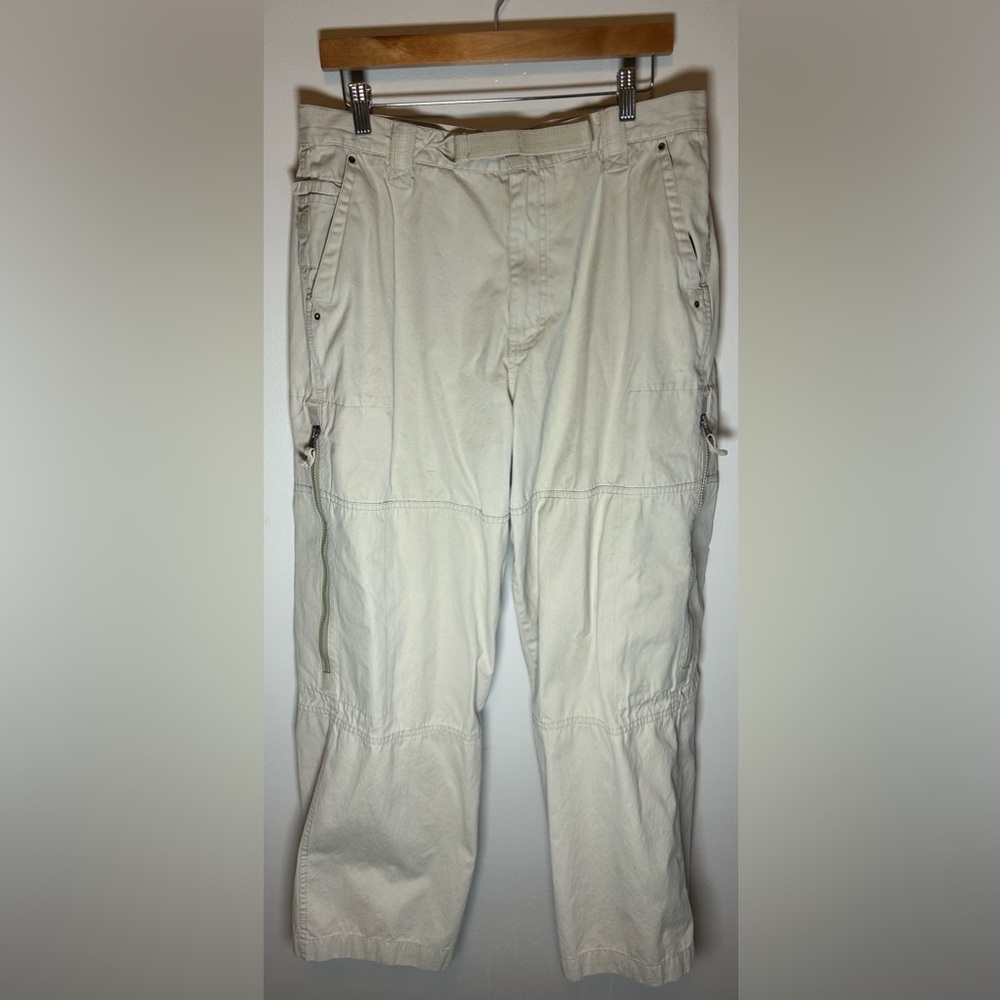 Vintage Old Navy Cargo Pants Mens White 34X34 Army Belted Y2K Wide Leg